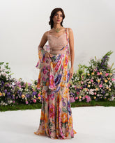 PINK RUFFLE AFFAIR SAREE SET