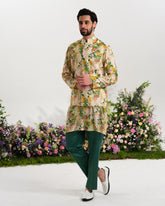Cream deer kurta with waist coat