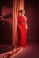 CRIMSON BLOOM DRAPED DHOTI SET