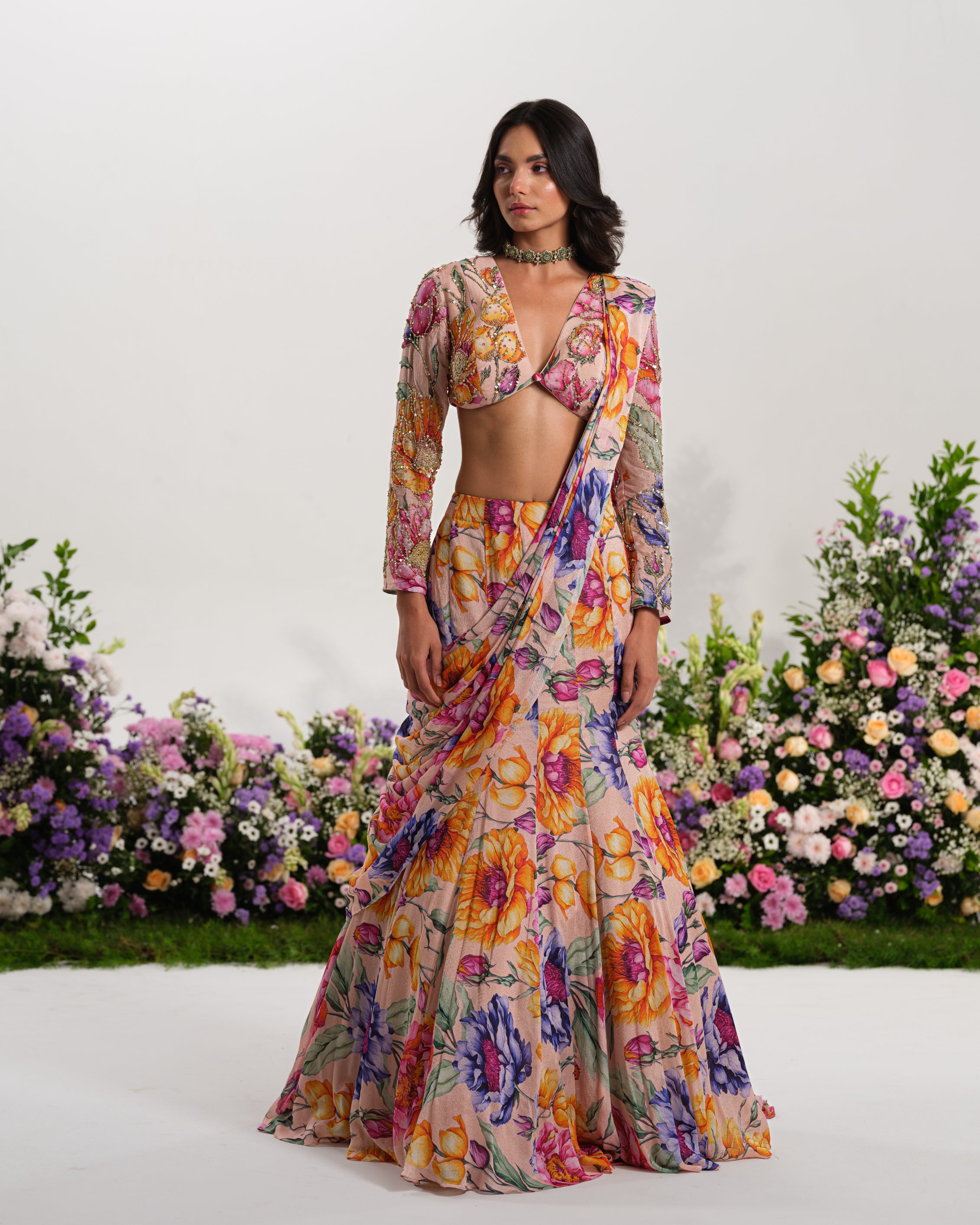 FLORAL REVERIE RUFFLE SAREE