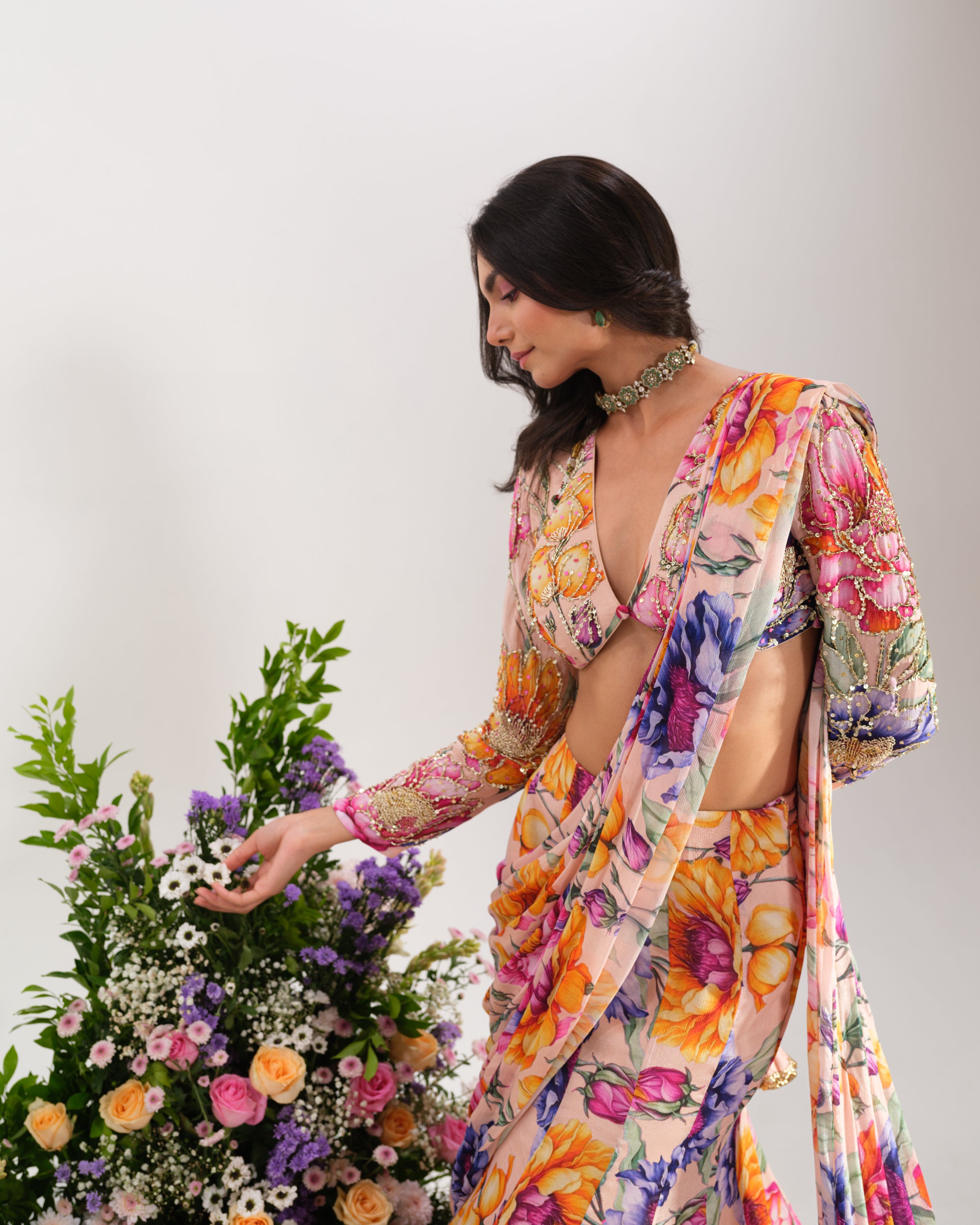 FLORAL REVERIE RUFFLE SAREE