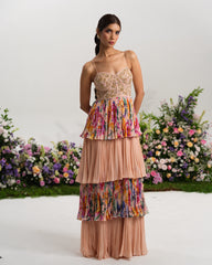 BLUSH FLORAL TIERED GOWN