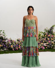 Mint Floral Tiered Gown