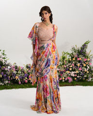 PINK  RUFFLE AFFAIR SAREE SET