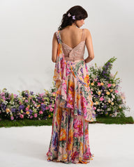 PINK  RUFFLE AFFAIR SAREE SET