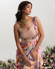 PINK  RUFFLE AFFAIR SAREE SET