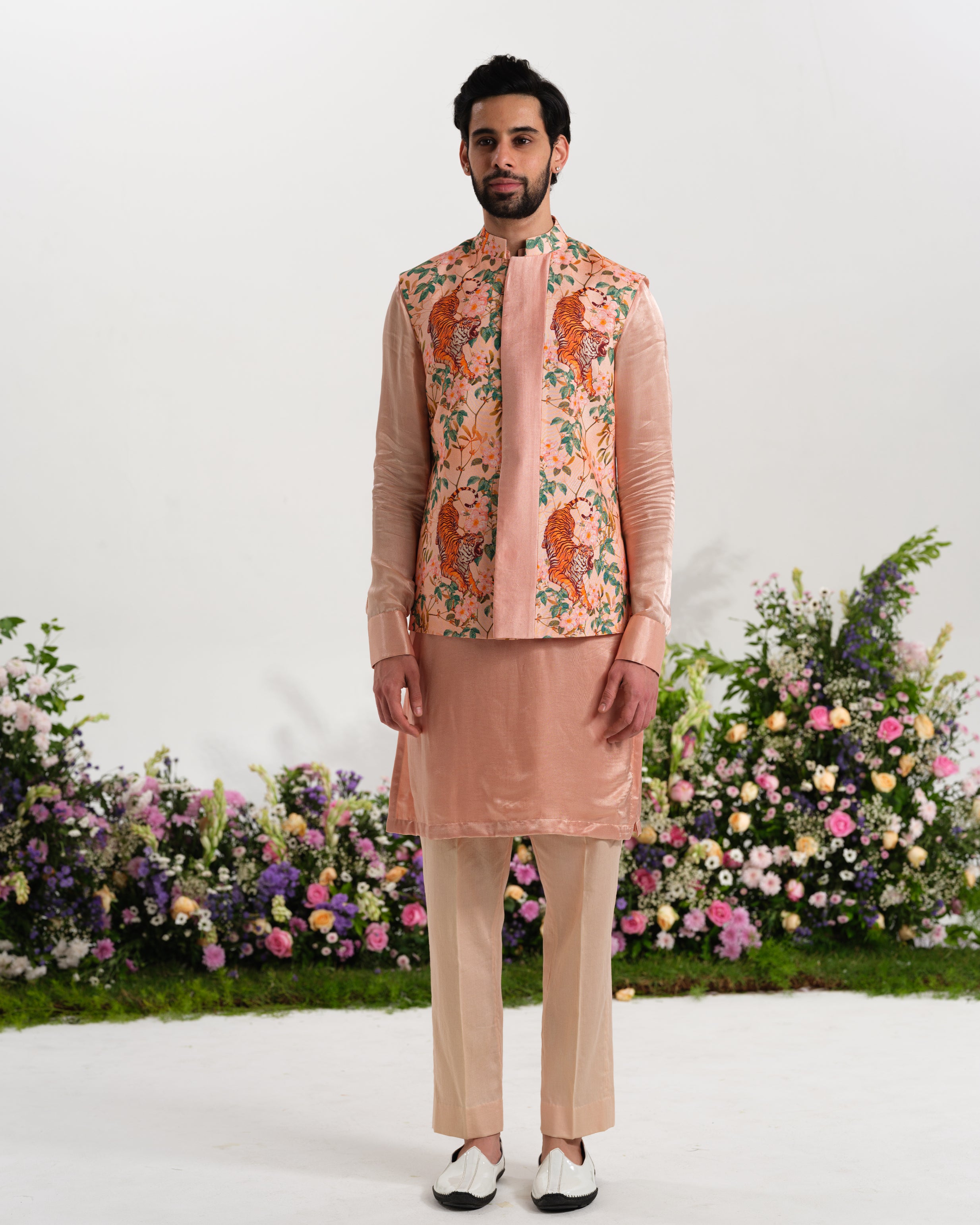 Peach kurta with waist coat
