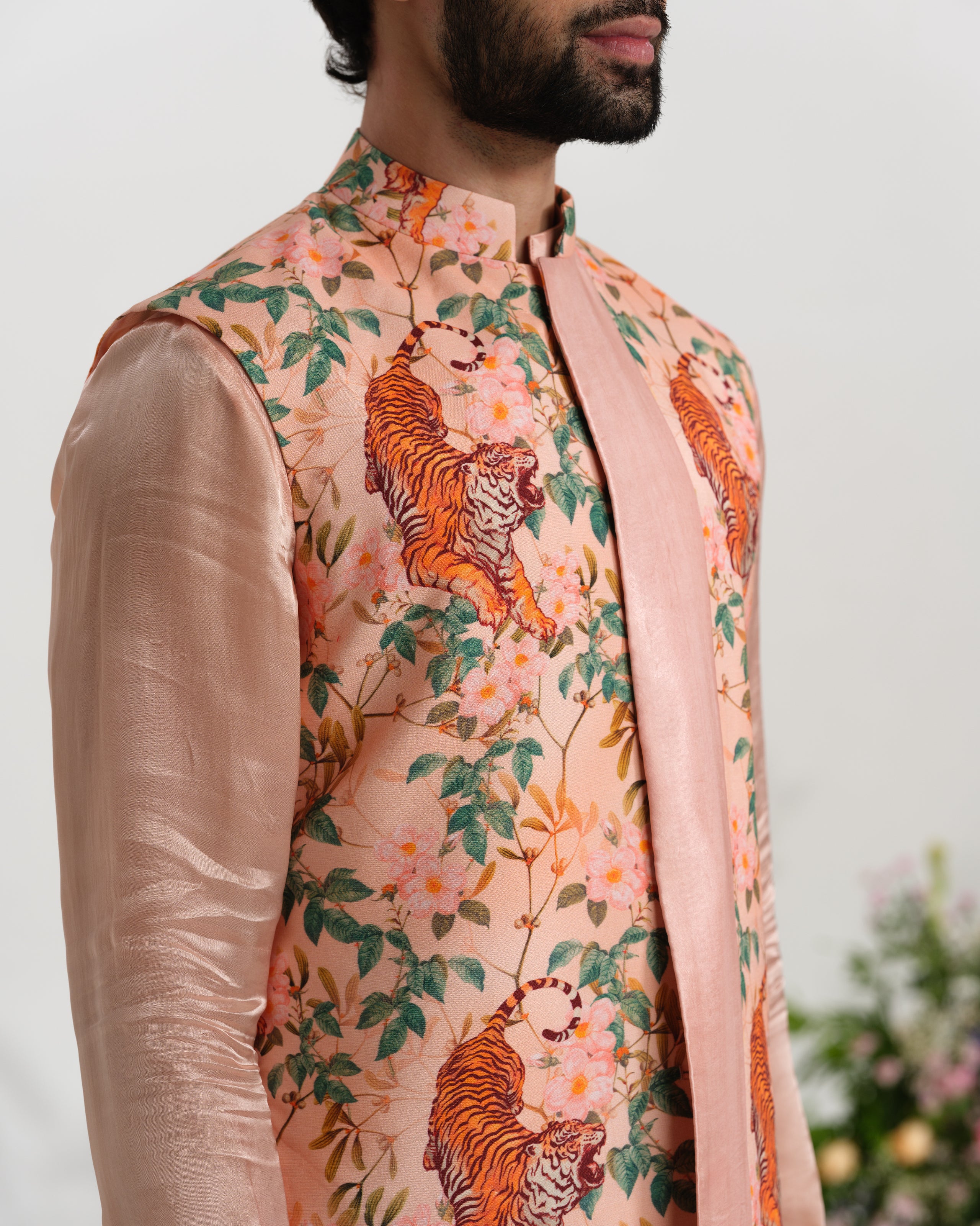 Peach kurta with waist coat