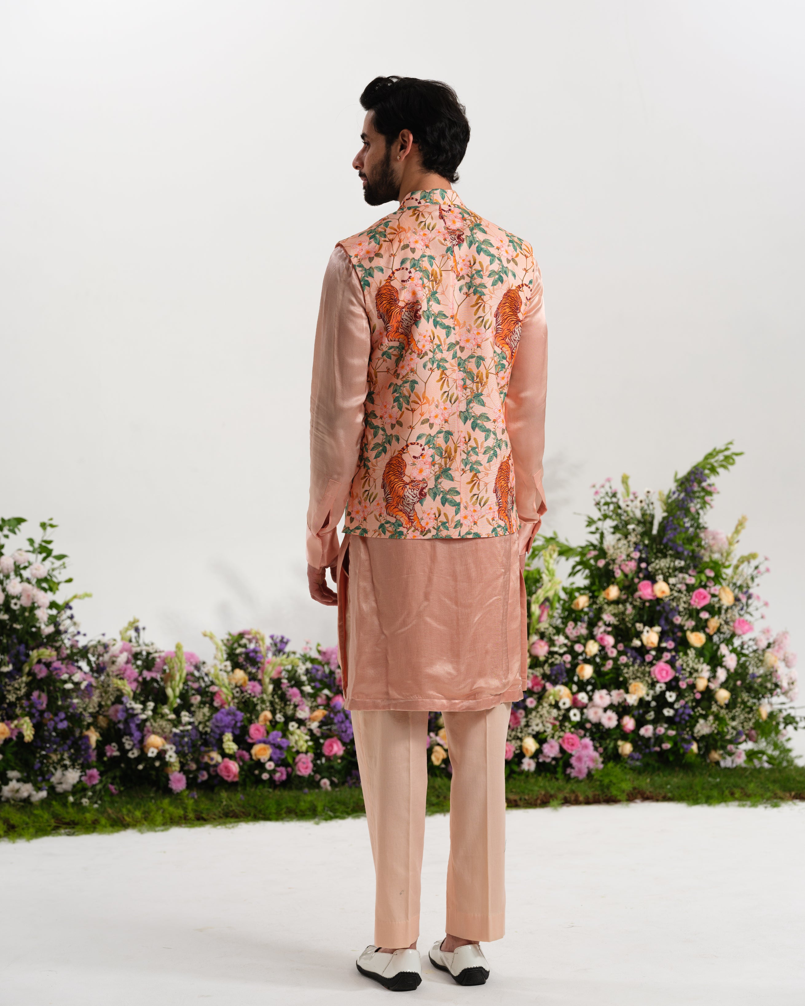 Peach kurta with waist coat
