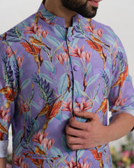 ⁠Lavender kurta with waist coat