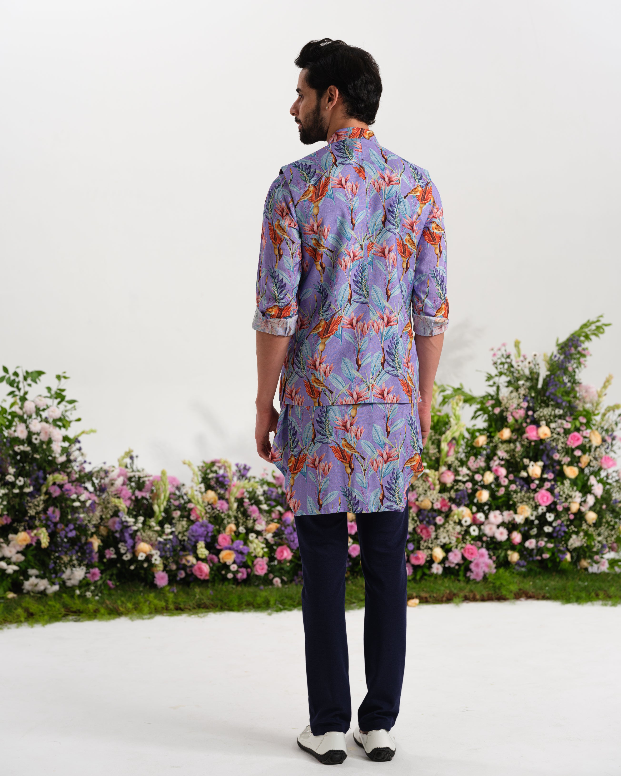 ⁠Lavender kurta with waist coat