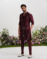 ⁠Burgundy kurta mirror work