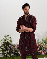 ⁠Burgundy kurta mirror work
