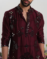 ⁠Burgundy kurta mirror work