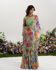 MINT BLOOM RUFFLE SAREE