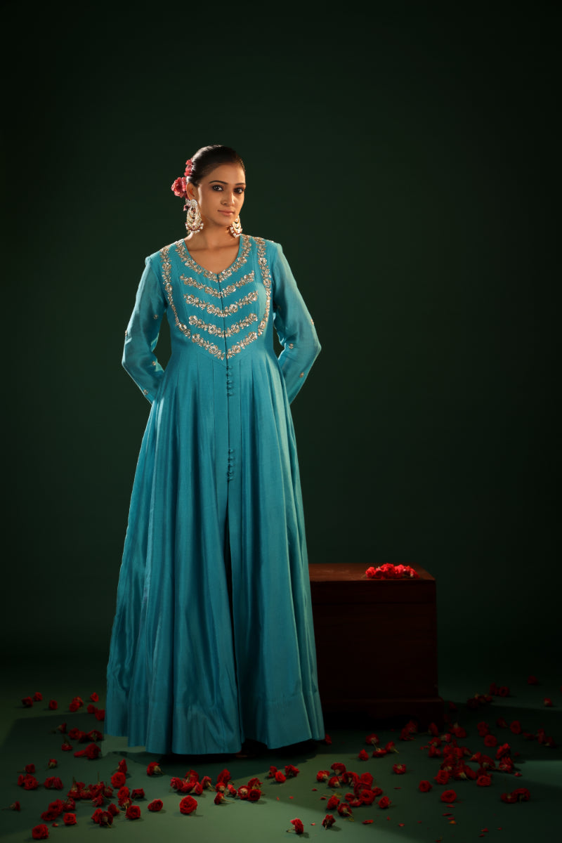 Turquoise Chanderi Anarkali