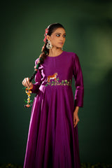 DEEP PLUM FLOWING SILK BLEND ANARKALI