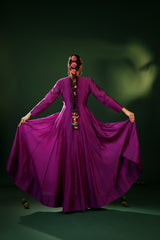 DEEP PLUM FLOWING SILK BLEND ANARKALI