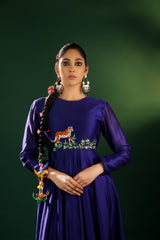 EMBROIDERED TIGER SILK BLEND DRESS