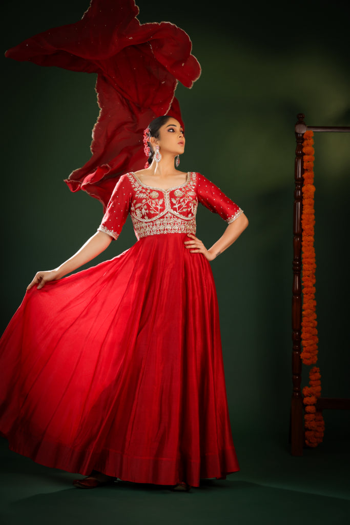 MUTED MAROON ANARKALI SET – Mysha Studio