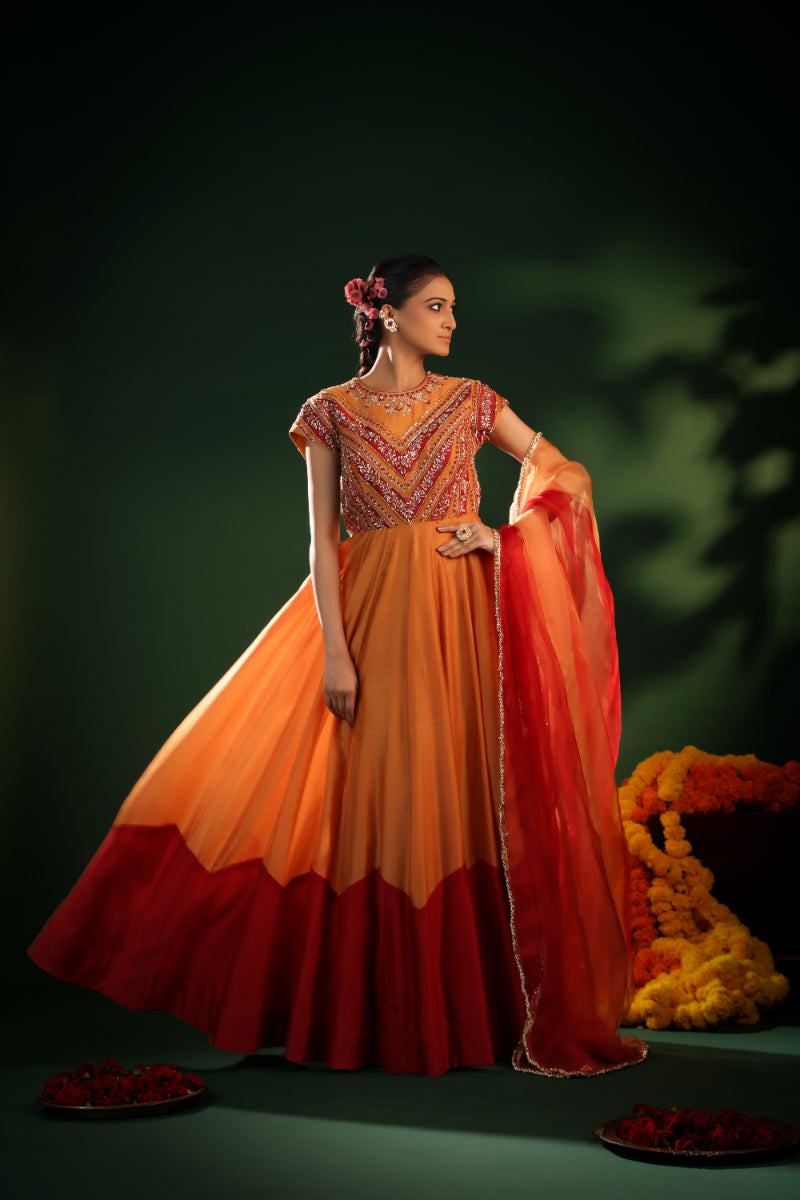 AMBER FLAME ANARKALI SET