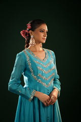 Turquoise Chanderi Anarkali