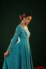 Turquoise Chanderi Anarkali