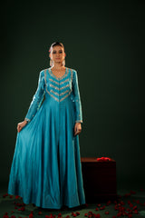 Turquoise Chanderi Anarkali