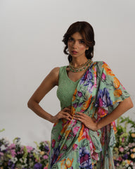 MINT BLOOM RUFFLE SAREE