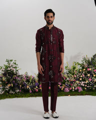 ⁠Burgundy kurta mirror work