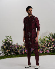 ⁠Burgundy kurta mirror work