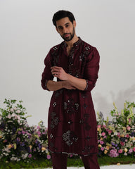 ⁠Burgundy kurta mirror work