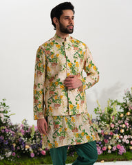 ⁠Cream deer kurta with waist coat
