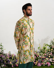 ⁠Cream deer kurta with waist coat