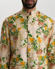 ⁠Cream deer kurta with waist coat