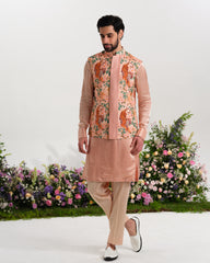 Peach kurta with waist coat