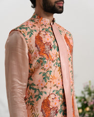 Peach kurta with waist coat