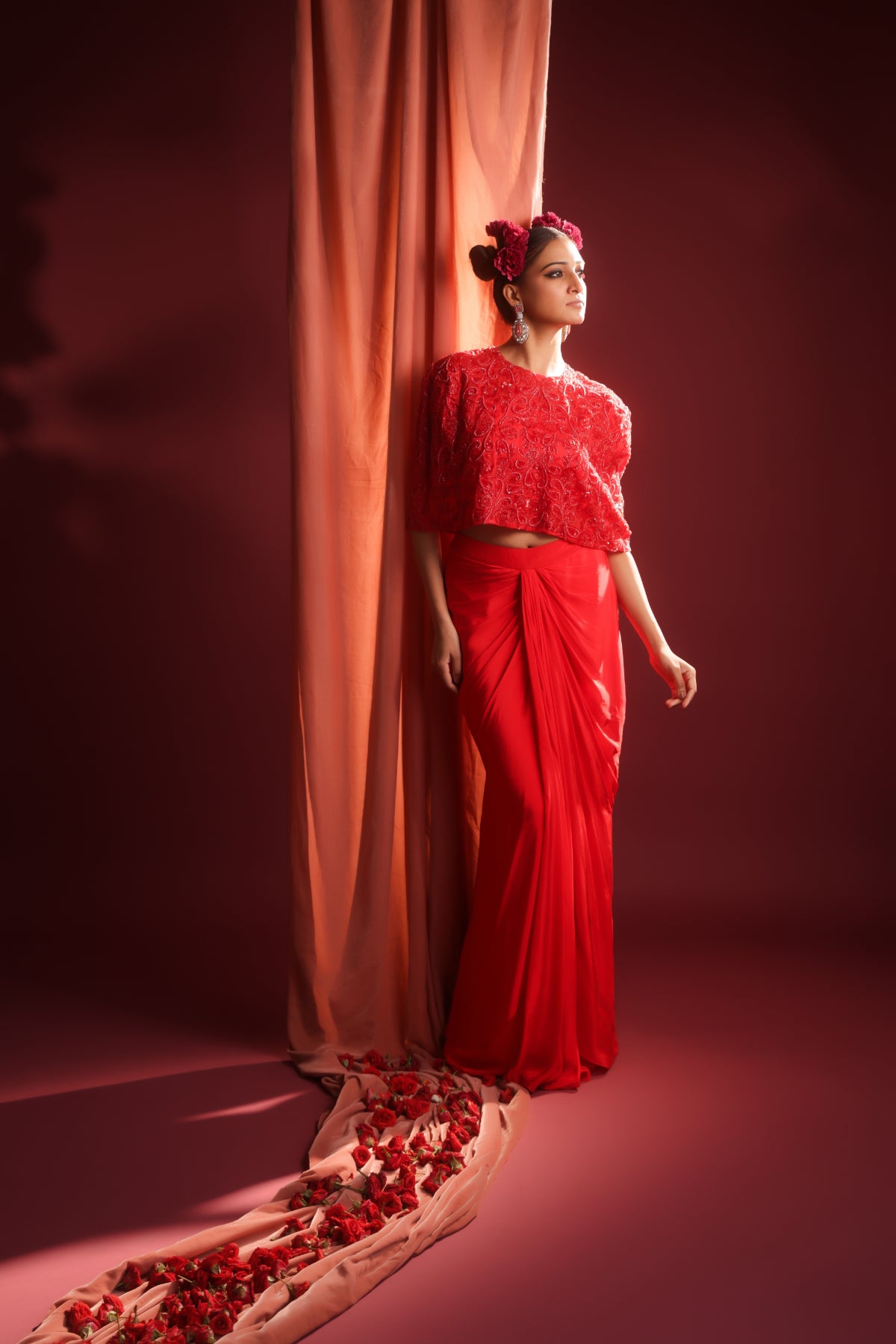 CRIMSON BLOOM DRAPED DHOTI SET