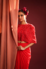 CRIMSON BLOOM DRAPED DHOTI SET