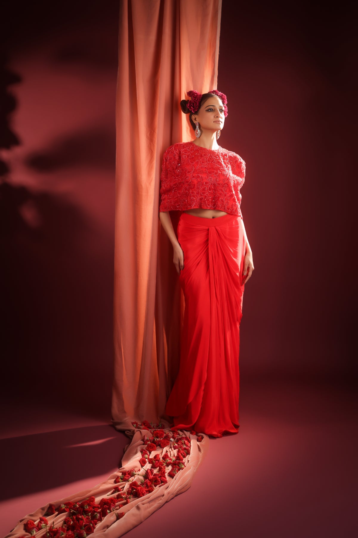 CRIMSON BLOOM DRAPED DHOTI SET