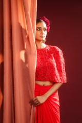 CRIMSON BLOOM DRAPED DHOTI SET