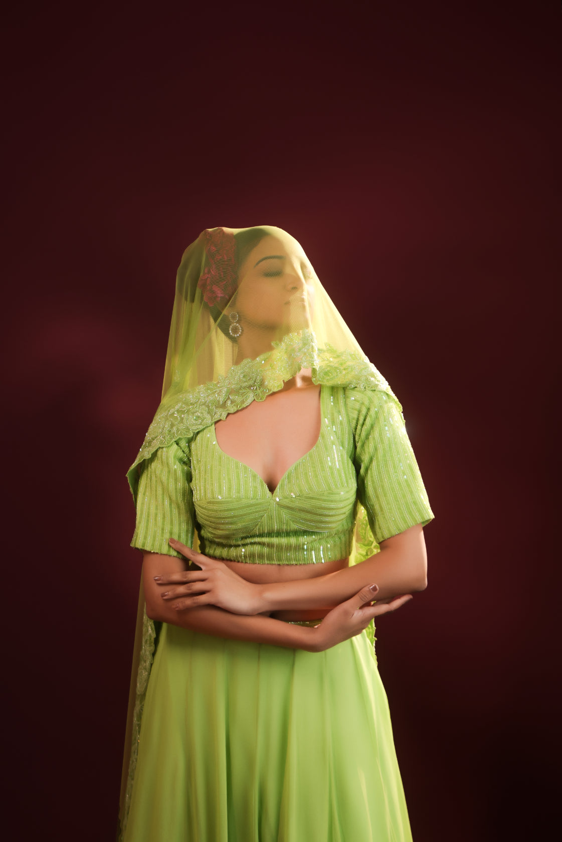 PARROT GREEN FLOW LEHENGA SET