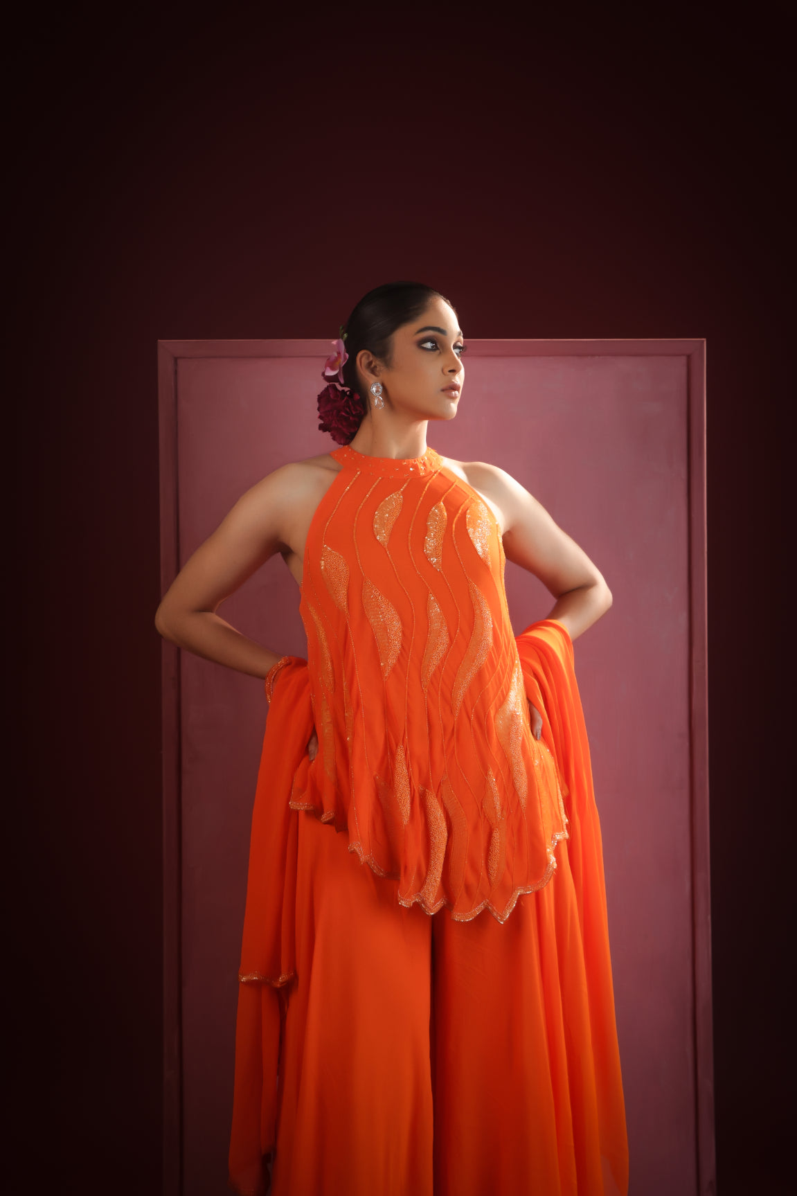 SAFFRON BREEZE FLOWY GEORGETTE TOP AND PANTS