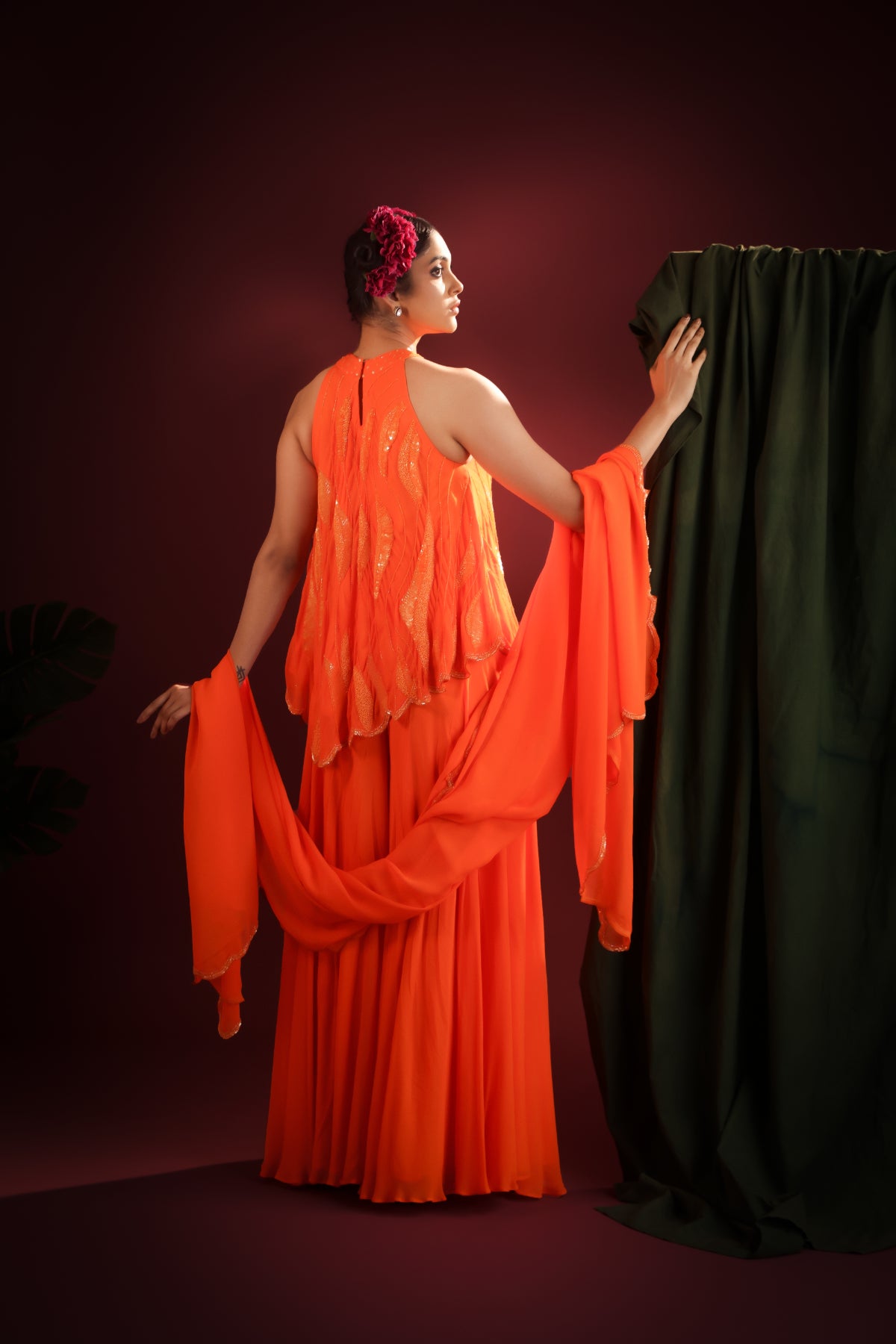 SAFFRON BREEZE FLOWY GEORGETTE TOP AND PANTS