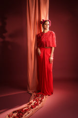 CRIMSON BLOOM DRAPED DHOTI SET