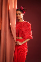 CRIMSON BLOOM DRAPED DHOTI SET