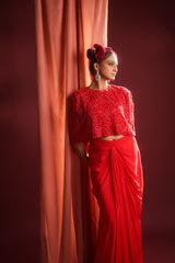 CRIMSON BLOOM DRAPED DHOTI SET