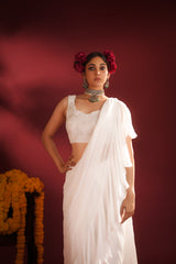 ETHEREAL IVORY RUFFLED SAREE