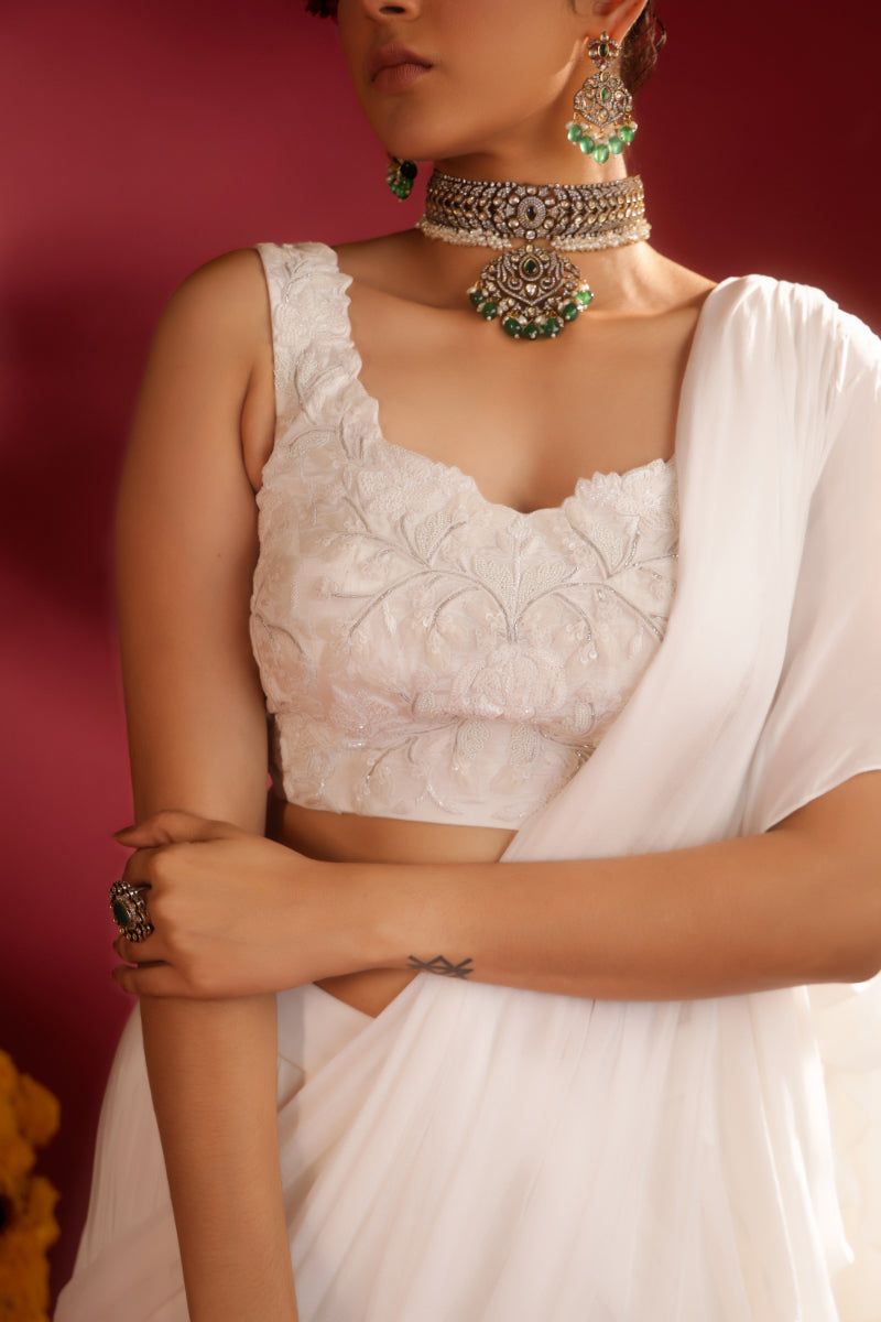 ETHEREAL IVORY RUFFLED SAREE
